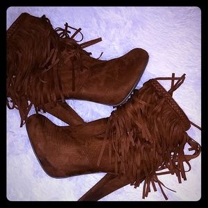 Brown fringy boots